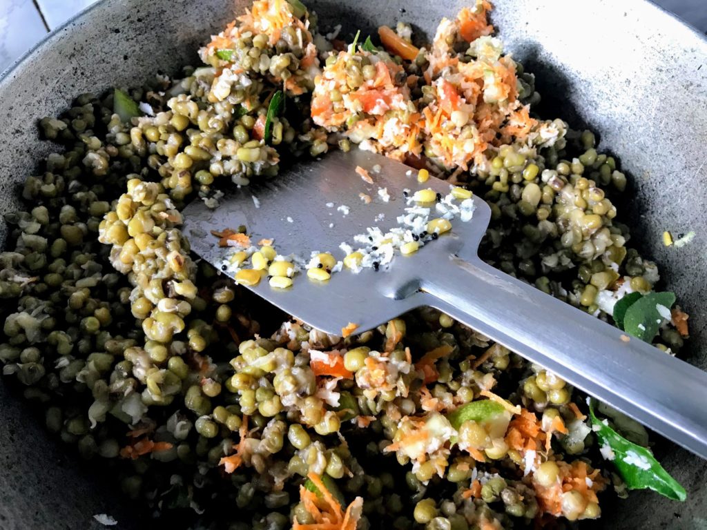 Boiled Green Gram Salad in making